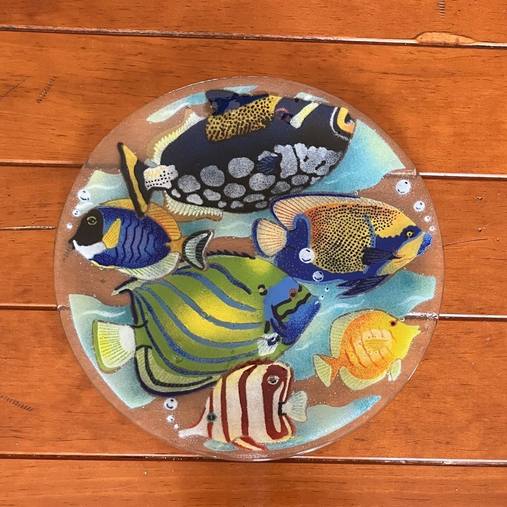 Peggy Karr Fused Glass Tropical Fish Coral Plate